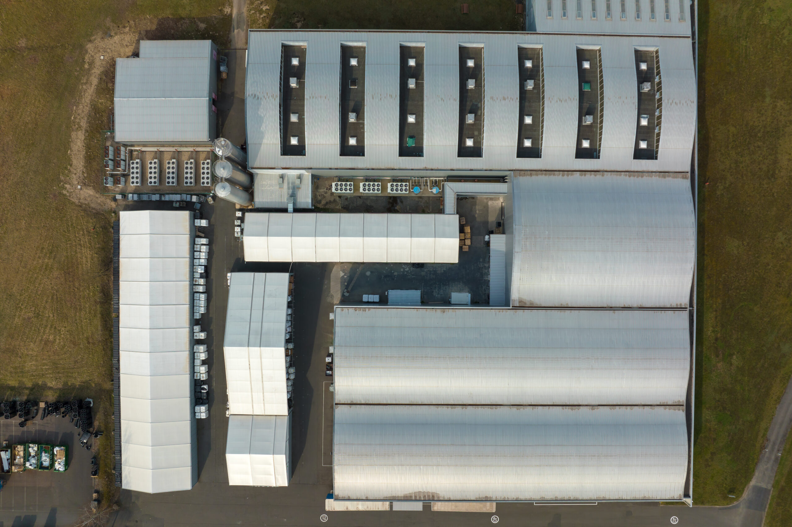 Factory buildings with metal roofs